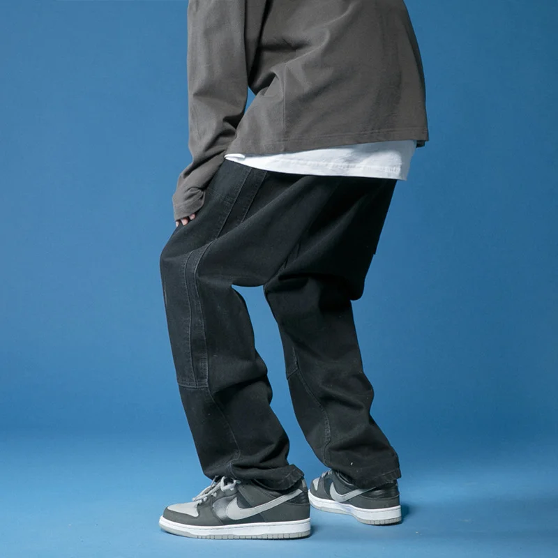 DEEPTOWN Classic Straight Black Jeans Men Korean Youth Denim Pink Pants Loose Casual Streetwear Trousers Male Hip Hop Spring