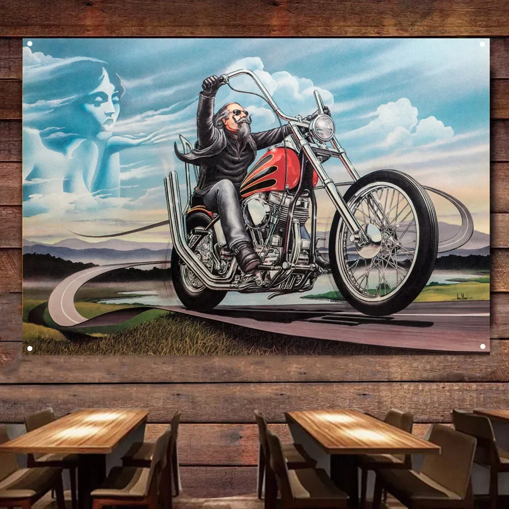 Богиня Мотоциклист Художественный постер Настенный флаг Авторемонтный магазин