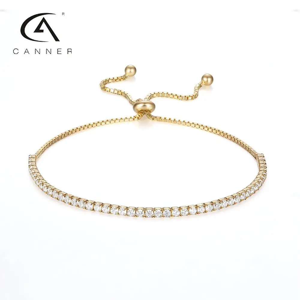 

CANNER 18K Gold Plated Adjustable Diamond Chain Tennis Bracelet For Women 925 Sterling Silver Handmade Luxury Bracelets Jewelry