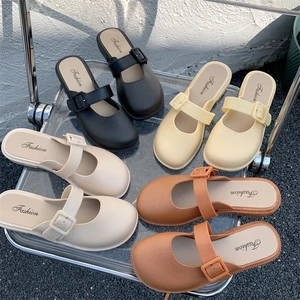 Baotou Wedge And Half Drag Womens Outer Wear 2022 Summer New Flat Bottom Net Red Fashion Retro Grandma Lazy Sandals