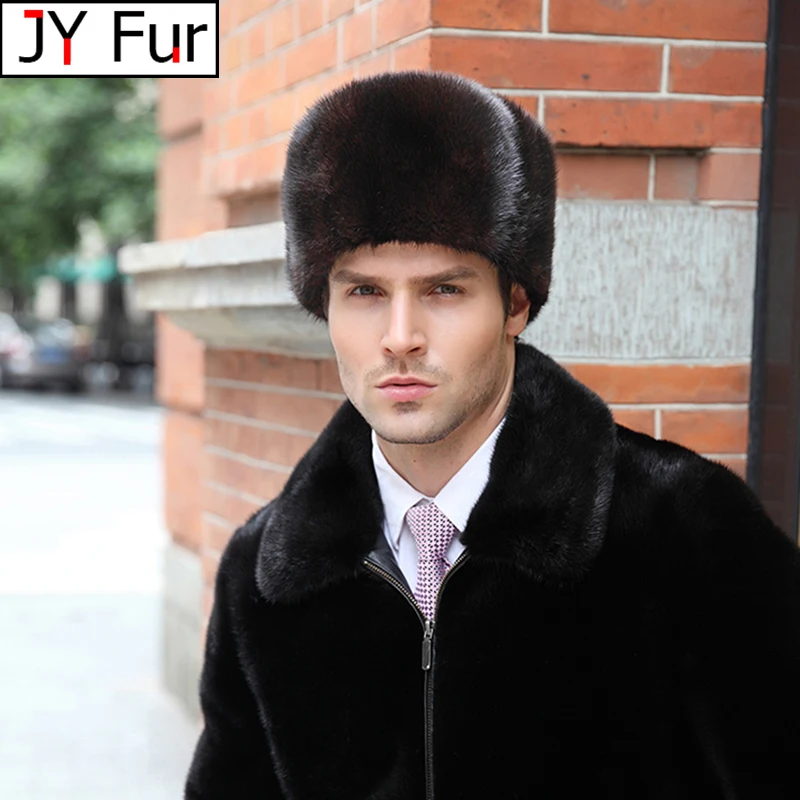 Winter Hat For Men Genuine Mink Fur Cap Male Thick Warm Winter Fur Hat Husband Gift Caps Good Quality Ear Muffs