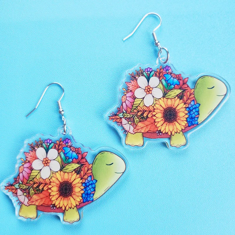 

New Creative and Cute Turtle Acrylic Earrings, Personalized Jewelry, Interesting Flower Charm, Suitable for Women As Gifts