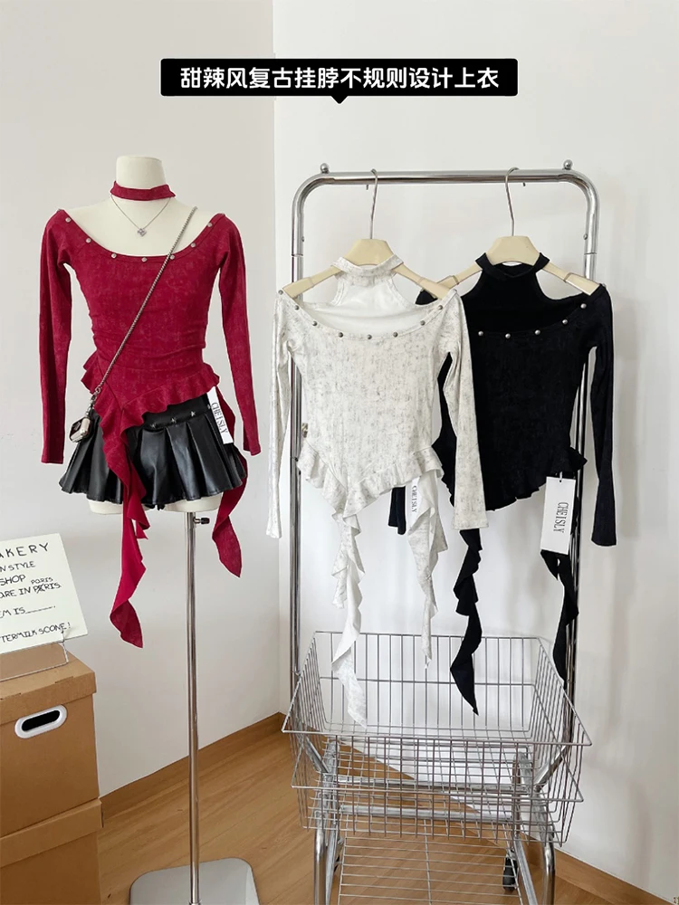 Женская футболка с длинным рукавом асимметричный дизайн Y2k 2000s