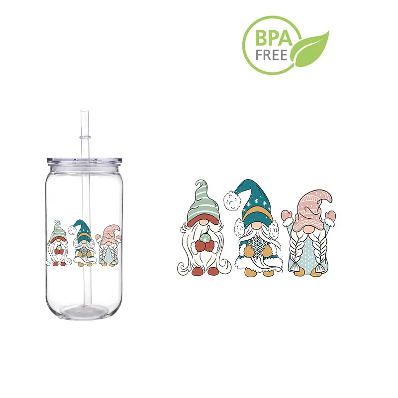 Рождественский синий карлик с 3D-печатью пластиковый соломенный стакан для