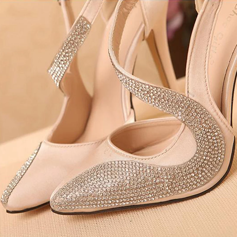 Glitter Rhinestones High Heels  Fashion Pumps Sexy Women Shoes 2023 Summer New Stiletto Pointed Toe Party Shoes Buckle Sandals