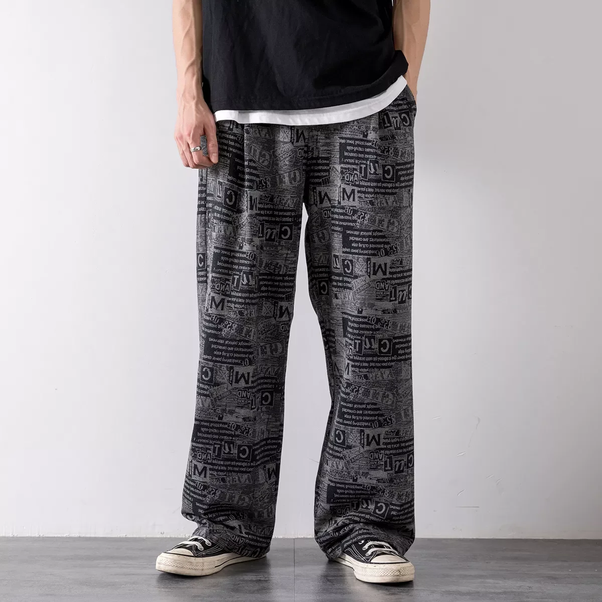 

Брюки мужские с принтом в стиле ретро, тонкие повседневные уличные свободные прямые трубы с широкими штанинами, Студенческая модная одежда ...