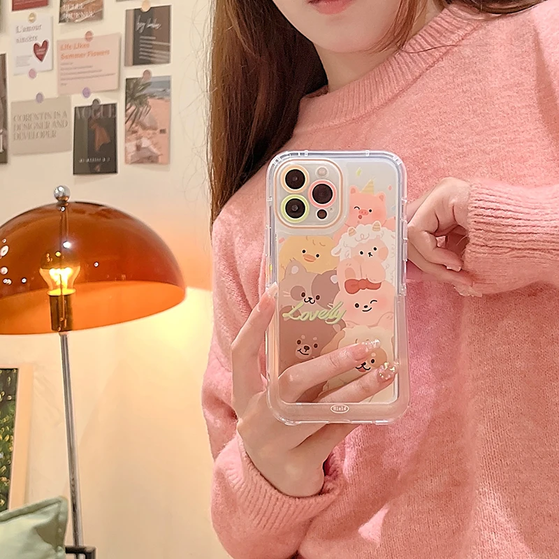 Lovey Cartoon Animal Bracket Phone Case With Holder for iPhone 14 13 12 11 Pro Max Case iPhone 14 13 12 Pro 14 Plus Soft Cover