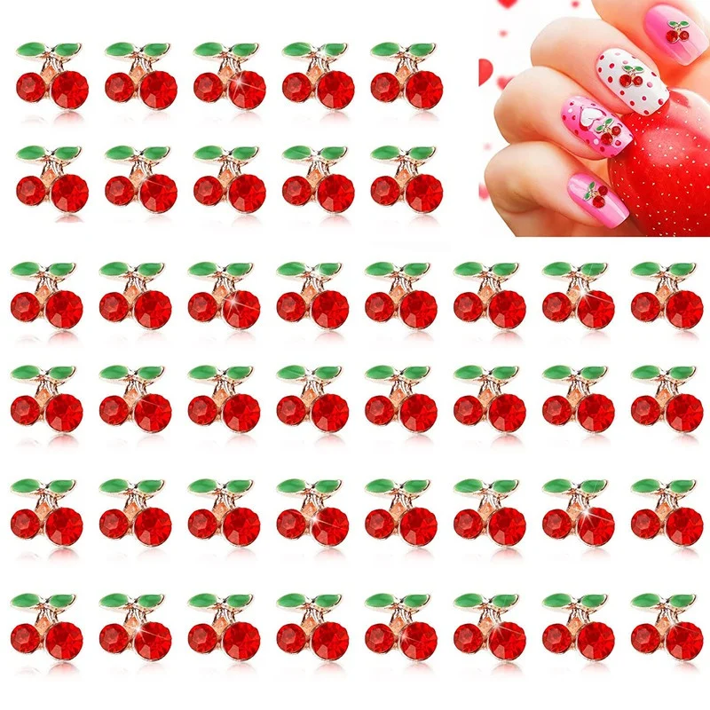 

10 Pieces 3D Cherry Nail Charms Rhinestones Shiny Glitter Nail Studs Fruit Nail Slices for Women Girl Nail Jewelry Making Crafts