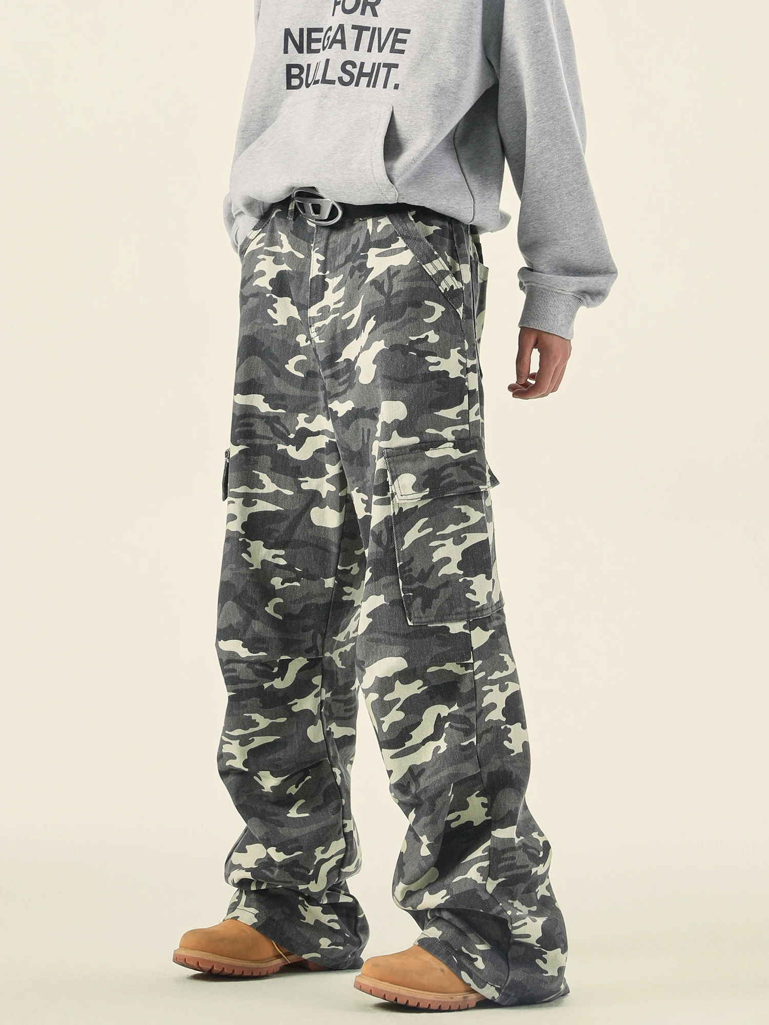 Уставленные американские винтажные камуфляжные джинсы мужские и женские