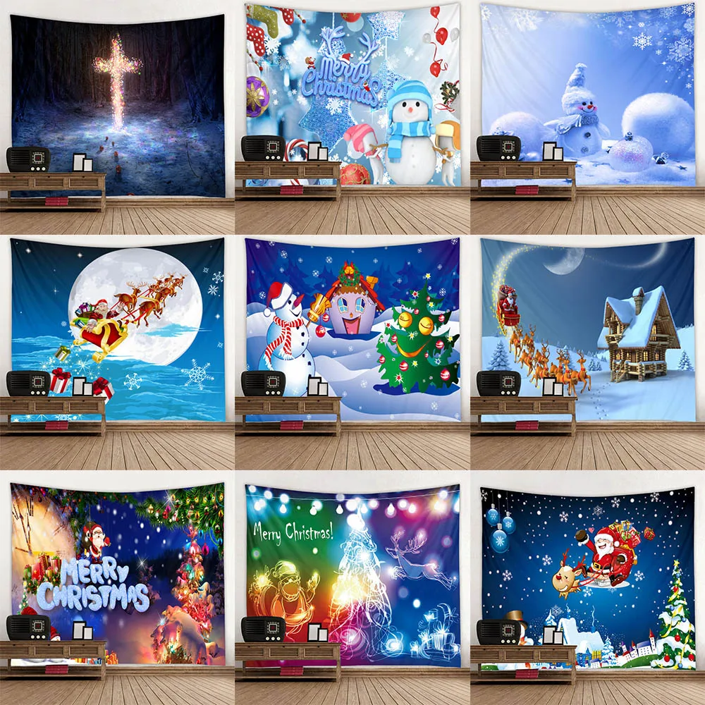 

Рождественские украшения с Санта-Клаусом, гобелен с принтом для дома, гостиной, спальни, украшение для стен, фоновый тканевый гобелен