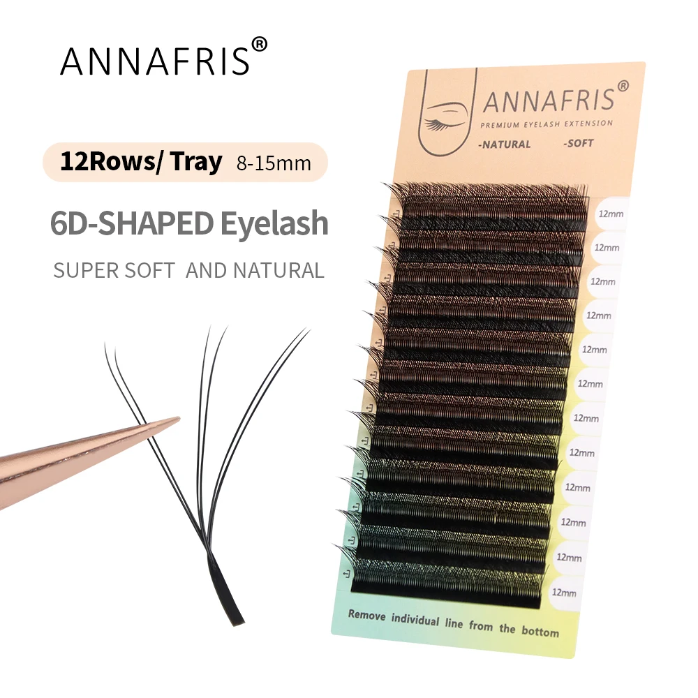 

ANNAFRIS 6D W Eyelash Extension Premade Volume Fans Natural Soft 6D W Shape Automatic Flowering Bloom False Lashes