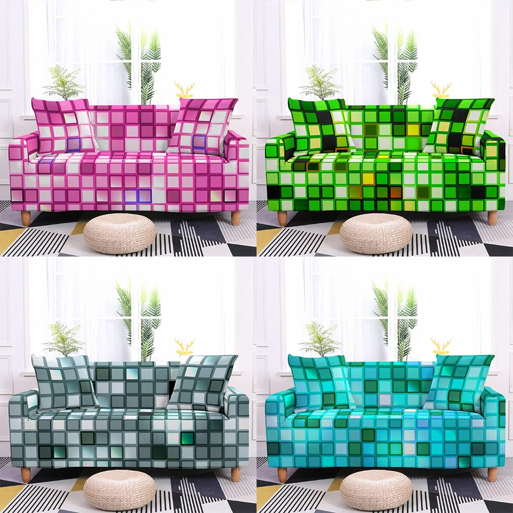 

Geometry Plaid Sofa Covers Living Room Sectional Corner Modern Elastic Couch Cover L Shape Polka Dots Slipcovers Home 1-4Seaters