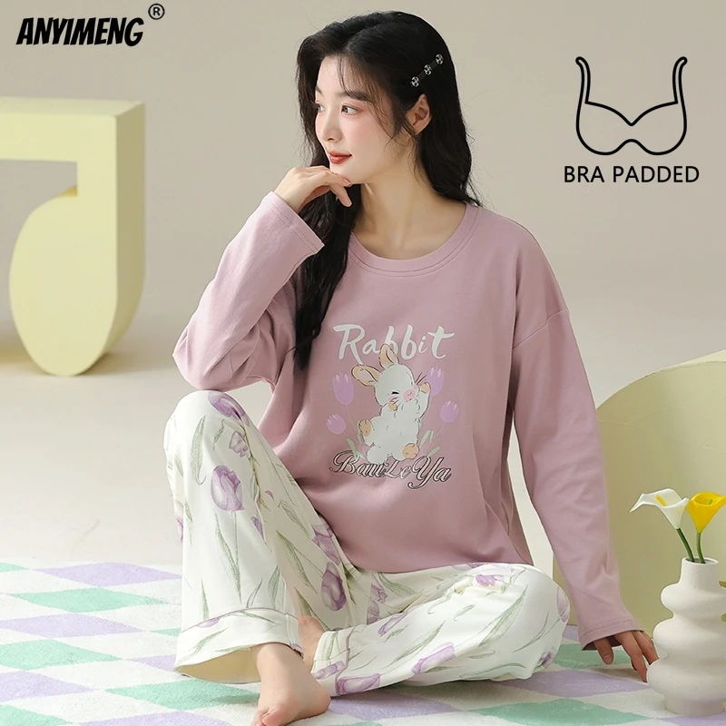 Милая пижама с принтом медведя новая осенне-зимняя женская подушечками для