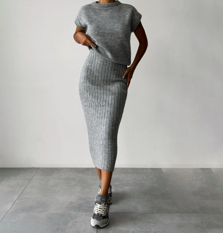 Женские комплекты из двух предметов свитер топ без рукавов облегающий комплект с