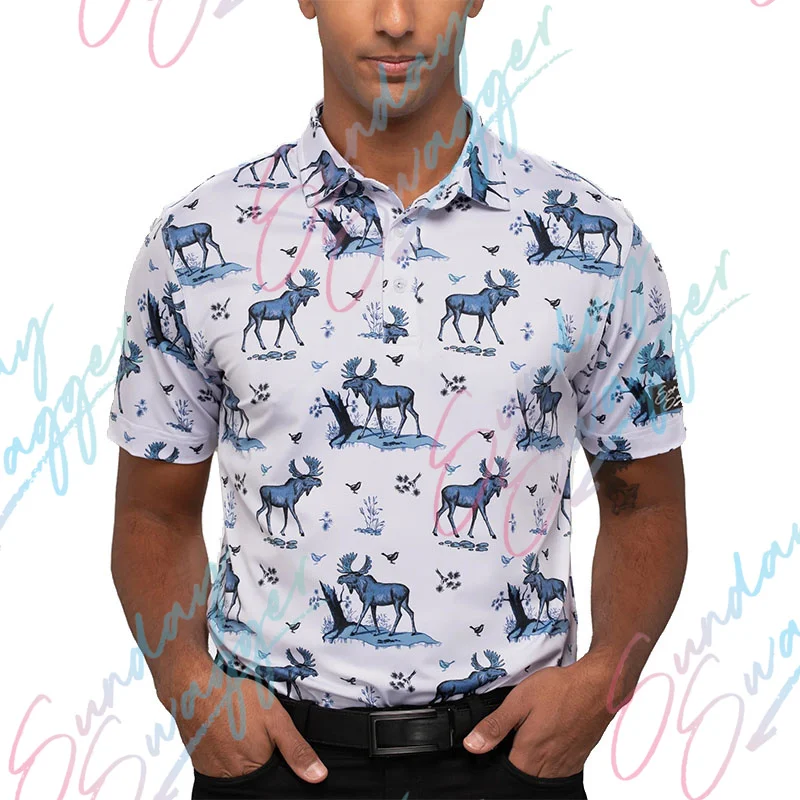 sunday swagger Men's fashion printed POLO shirt summer short -sleeved outdoor golf shirt F4 racing casual T-shirt Fishing shirt