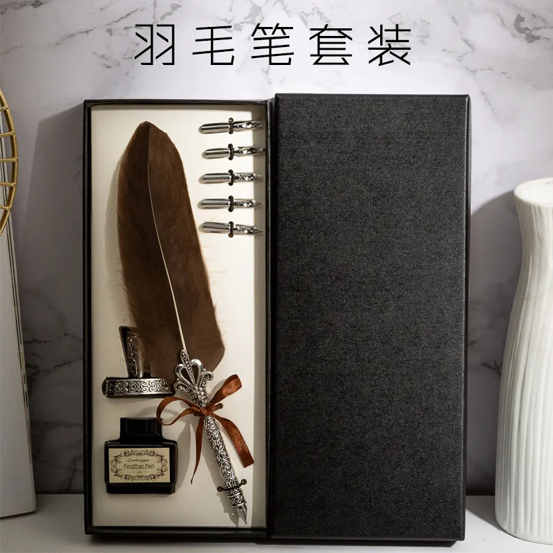 

Vintage feather pen set, birthday gift,diagonal clasp ink engraving set, dipping pen school supplies calligraphy pen dip pen