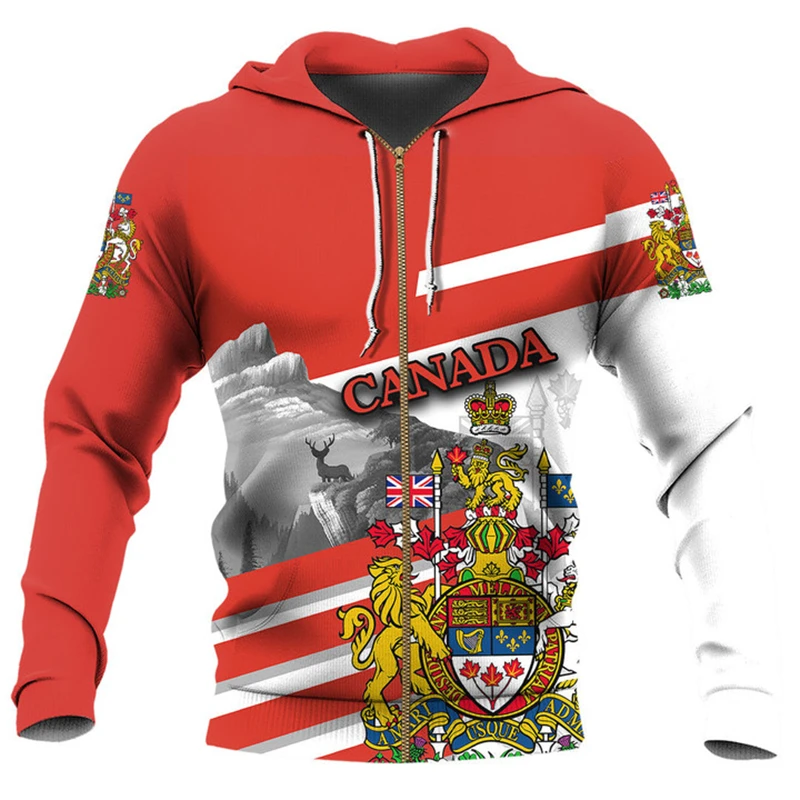 Канадская модель толстовки на молнии для мужчин Модные свитшоты с 3D принтом в