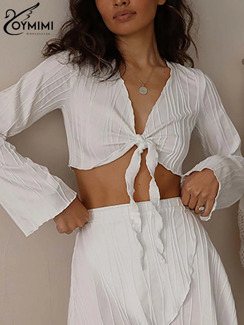 Oymimi Повседневный белый свободный комплект из двух предметов для женщин модные