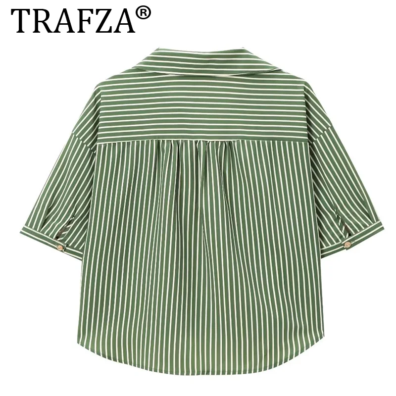 TRAFZA 2024 женский комплект из 2 предметов в полоску с короткими рукавами и лацканами