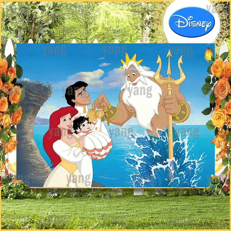The Little Mermaid Disney Princess Ariel Sea Background Family Birthday Party Backdrop Baby Shower Free Customize Decoration