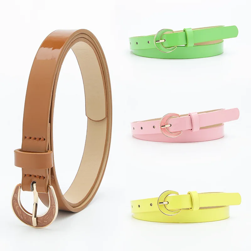 Women Colorful PU Leather Belt New Fashion Woman Casual Golden Pin Buckle Slender Type Jeans Belt For Trouser Ladies Waist Strap