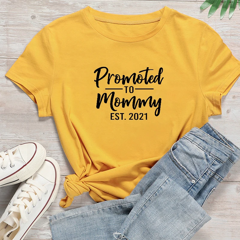 Promoted To Mommy Est 2021 Women's T-shirts Soon Bee Mama Tshirt Mother-to-be Top Women Oversized Cotton Tops Dropshipping | Женская