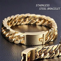 new gold color women men fashion bracelet cuban bracelet stainless steel link chain hip hop