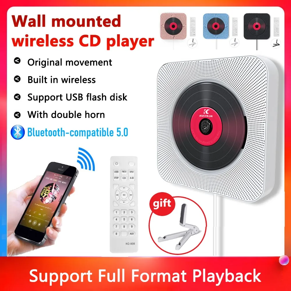 

Portable Stereo CD Players Bluetooth-compatible 5.0 Wall Mounted Stereo Speaker LED Display 3.5mm AUX Jack with Remote Control