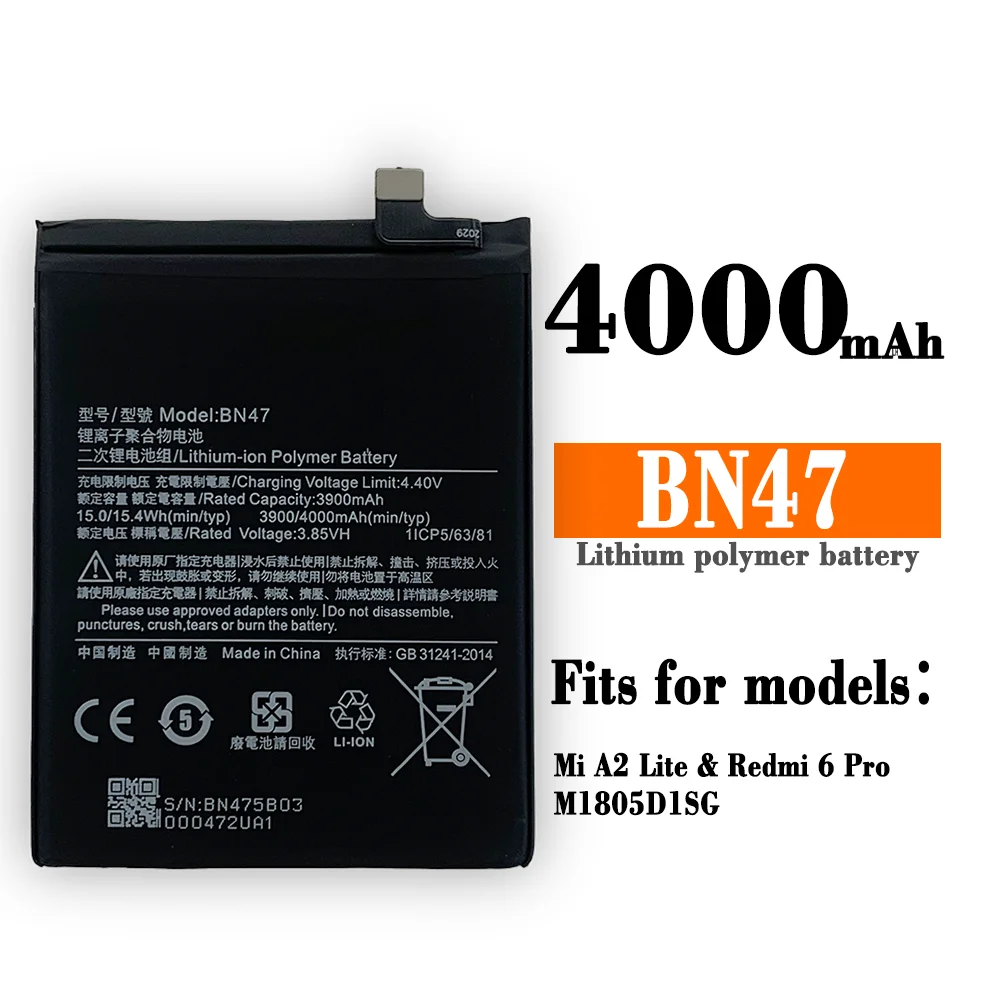 Xiao Mi Original Phone Battery BN47 For Xiaomi Redmi 6 Pro / Mi A2 Lite High Quality 4000mAh Phone Replacement Batteries