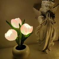 led tulip lamp desk table lamp simulation flowerpot warm lights ambient bright night light gift potted plant indoor decorations