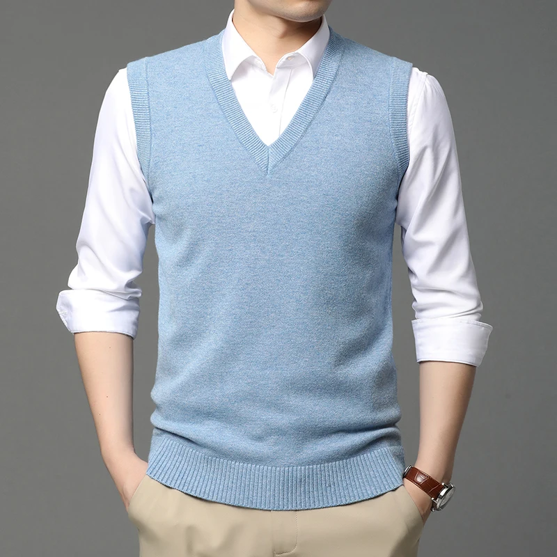 2022 Sweater Vest Men Simple All-match V-neck Solid Sleeveless Male Tops Basic Cozy Korean Style Ins Leisure Knitted Size S-4XL