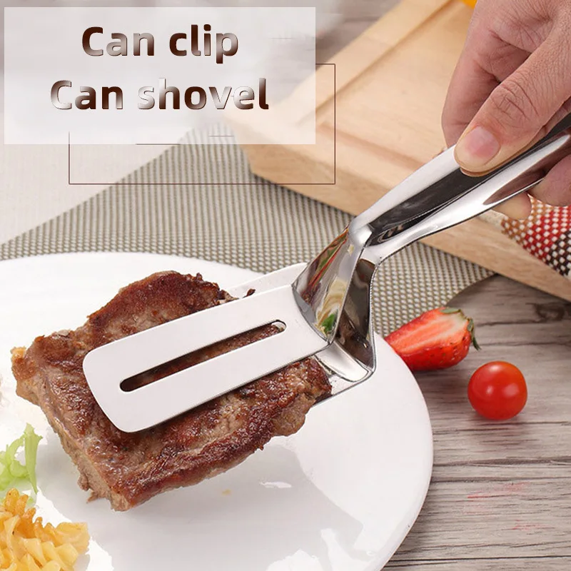 

Stainless Steel Steak Clip Pancake Barbecue Spatula Bread Spatula Clip BBQ Tongs Frying Fish Food Clip Household Kitchen Tool