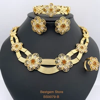 jewelry set 6 leaf clover necklace with rhinestones flower shape necklace earrings bracelet ring banquet jewelry wedding gift