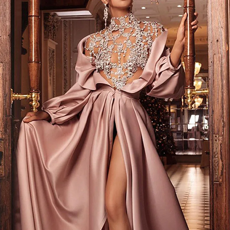 

Женское банкетное розовое вечернее платье с высокой талией, соблазнительное темпераментное платье с разрезом