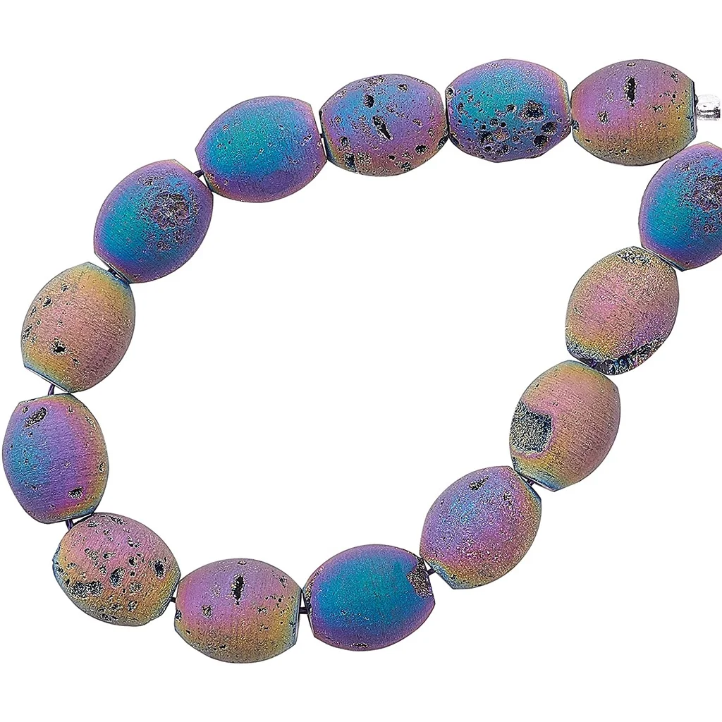 

About 13 Pcs Natural Stone Beads Natural Druzy Geode Agate Barrel Beads Gemstone Loose Beads for Bracelet Jewelry Making