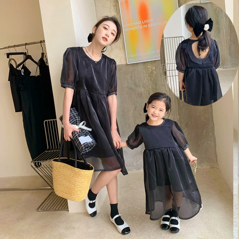 

Girls Birthday Party Dress Back Cutout Woman Evening Gown Summer 2022 Mommy and Daughter Matching Clothes Family Outfits