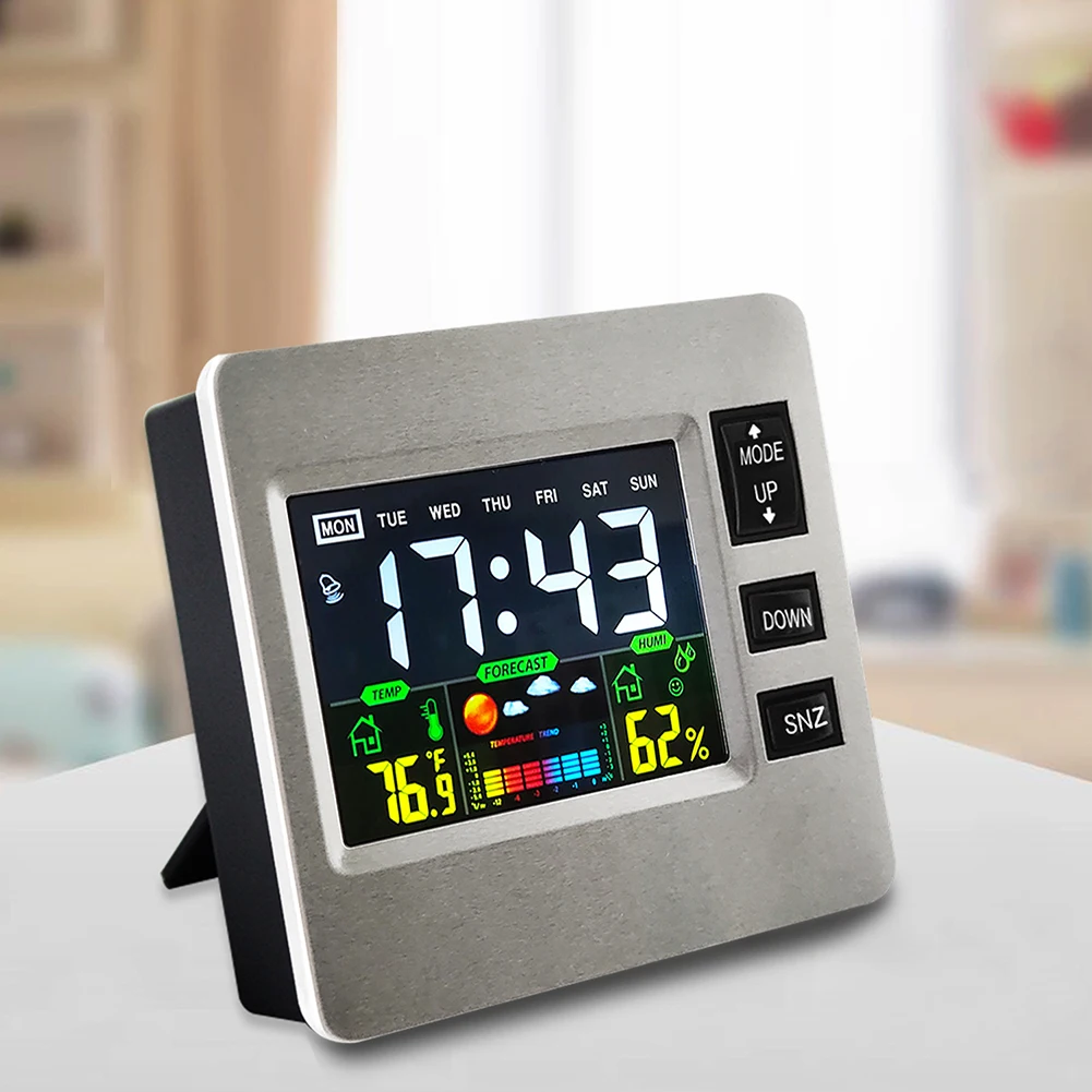 

Digital Alarm Clock With LCD Weather Display Temperature Humidity Screen Multifunctional Color Screen Weather Clock