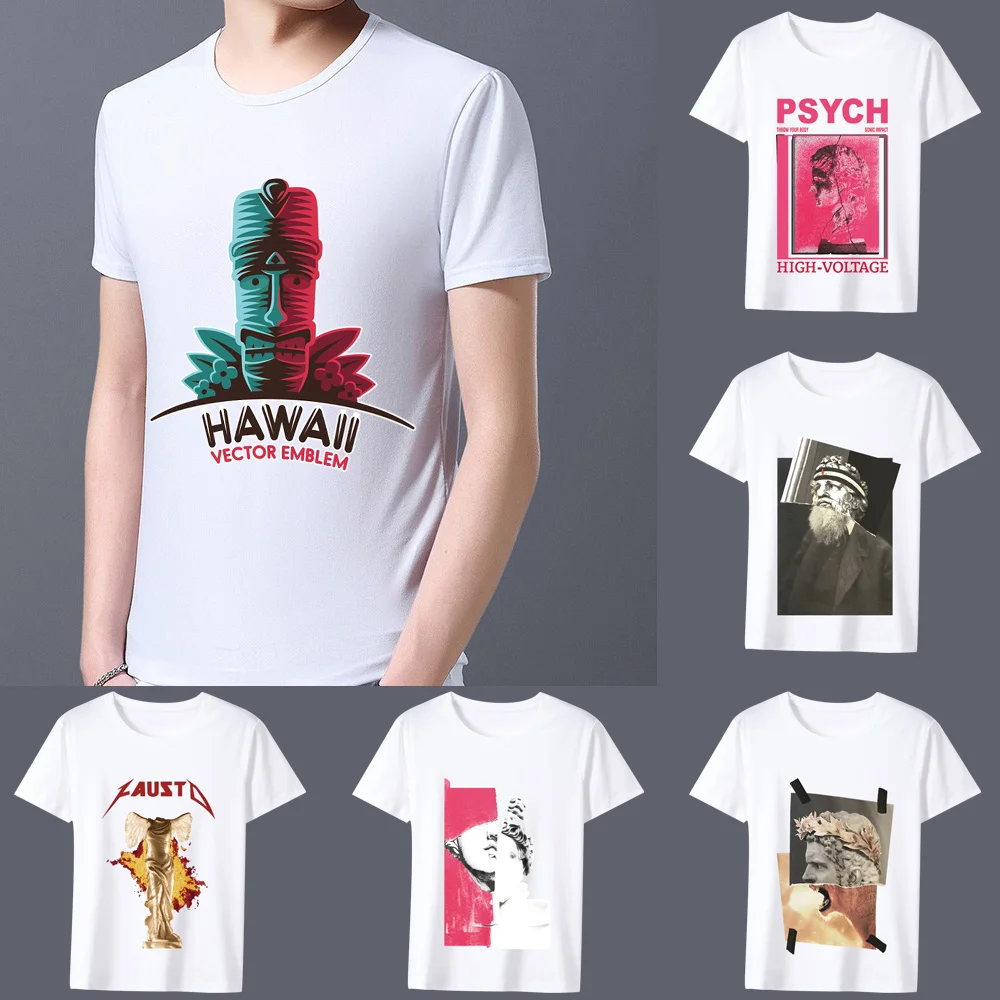 

T-shirt Men's Classic All-match Literary Sculpture Pattern Series Printed Round Neck Casual Men's Shirt Slim Soft Commuter Wear