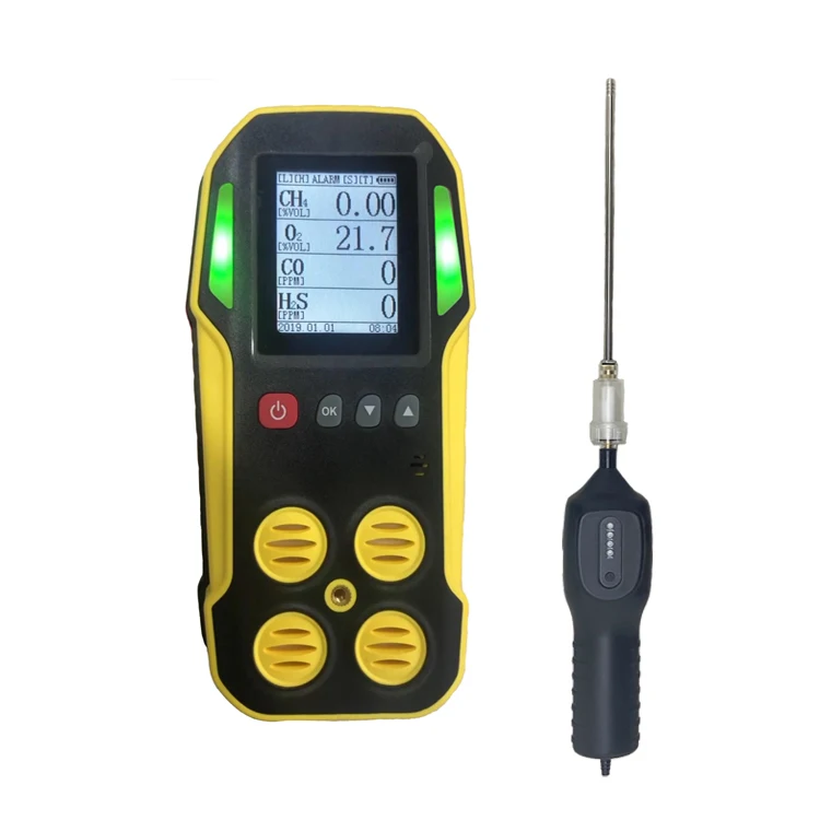 Competitive price handheld 4 gas monitor analyzer 3 a-l-a-r-m sensitive sensor rechargeable battery portable multi gas detector enlarge