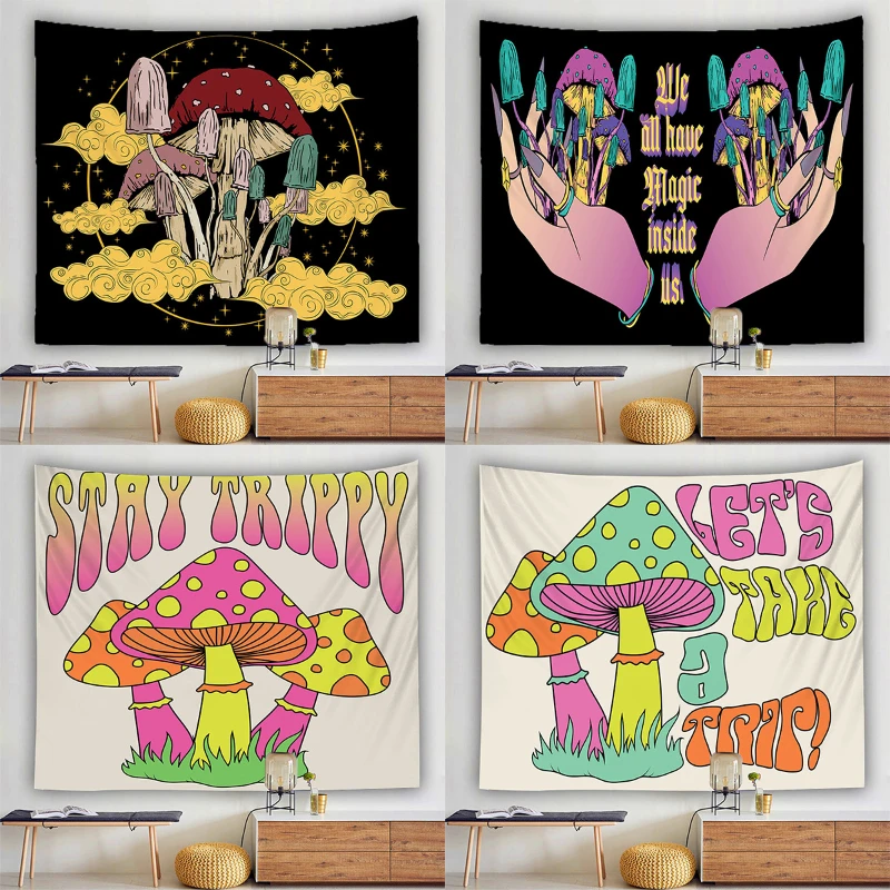 

New Psychedelic Mushroom Tapestry Wall Hanging Bohemian Witchcraft Girl Dormitory Aesthetics Room Home Decoration Boho Decor