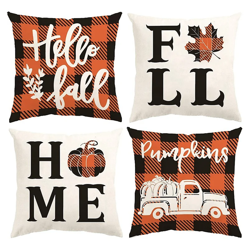 

Fall Pillow Covers 18X18 Set Of 4, Farmhouse Fall Decor Throw Pillows For Home,Fall Sofa Couch Home Decor