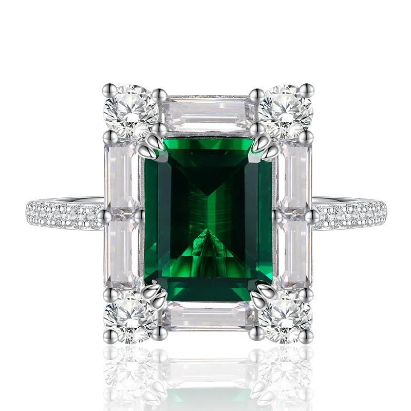 Серебряное кольцо S925 с прямоугольным изумрудом 2g 7*9 эксклюзивное из
