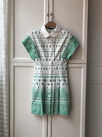 cotton short sleeved a line skirt for ruandai 2022 summer new green and white heavy industry embroidery waist linen dress women