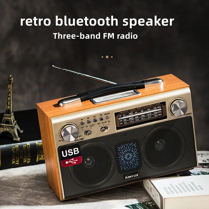 

Wooden Retro Wireless Bluetooth Speaker High Quality Portable Tri-band Fm Radio Subwoofer Home Stereo Surround Mobile Tf Card