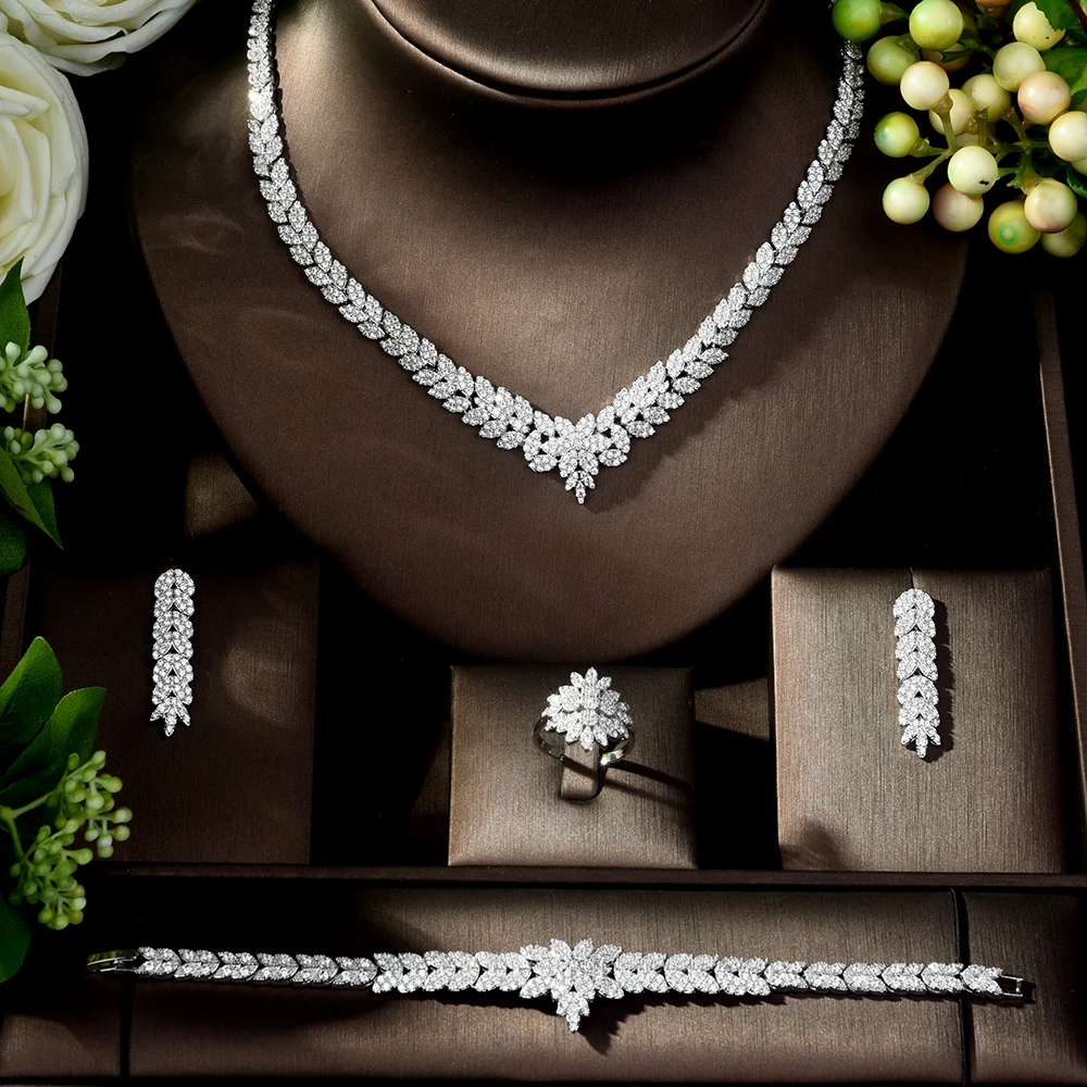 Fashion Vintage Zircon Jewelry Set Shining Cubic Stone Big Bridal Wedding and Anniversary 4pcs Necklace Jewelry Set  N-178