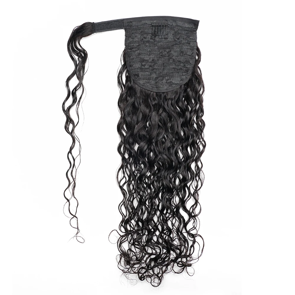 

Water Wave Ponytail Human Hair Extension 65g/100g/145g Magic Wrap Around Natural Black Color Remy Indian Wavy Hair