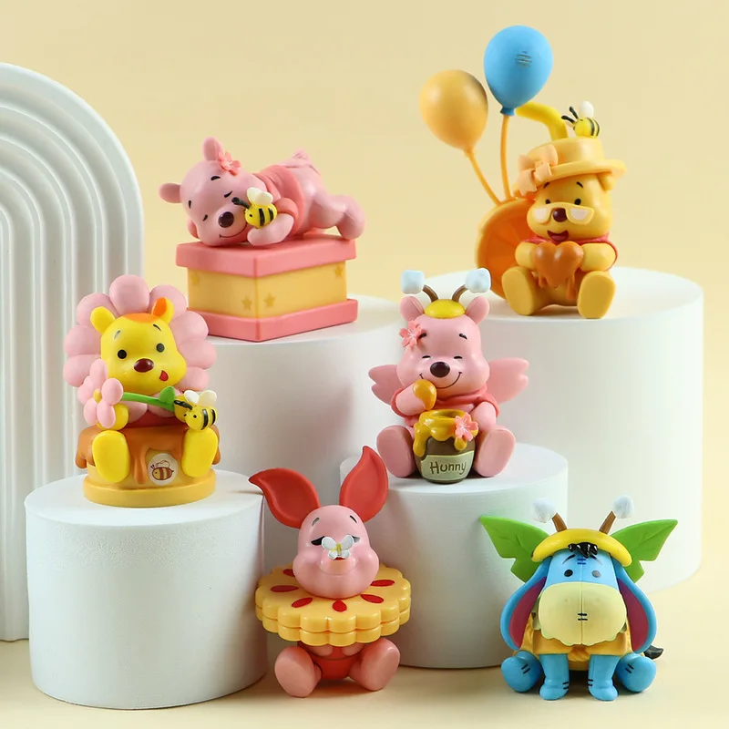 

6pcs Disney Winnie The Pooh Honeypot Series Cartoon Cute Anime Figures Creative Anime Character Desktop Ornament Kids Xmas Gifts