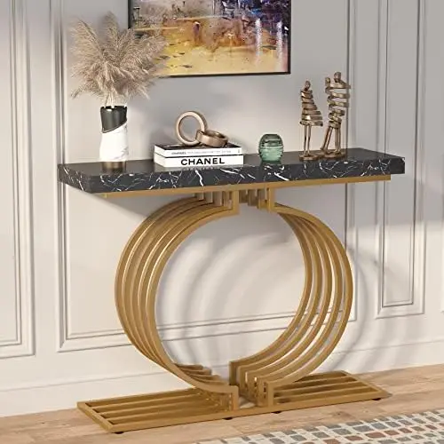 

Console Table with Metal Base, 40 inch Geometric Entryway Sofa Table Narrow Long, Industrial Accent Table for Living Room, Entry