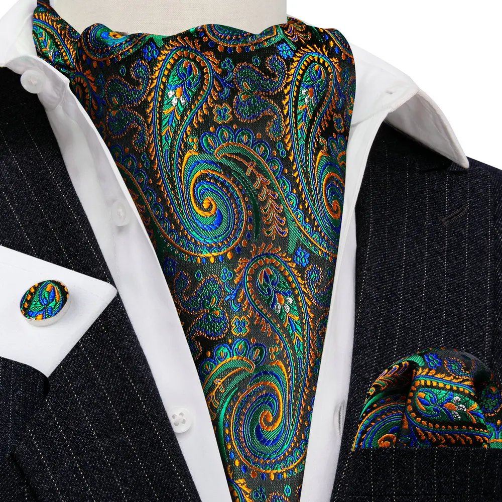 

Novelty Teal Paisley Ascoat Tie For Men Fashion Silk Cravat Woven Jacquard Handkerchief Sets Wedding Gifts Barry.Wang SA-0109