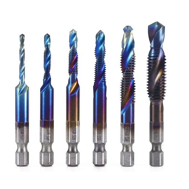 

6Pcs Tap Drill Bit 1/4 Hex Shank Machine Hand Taps Titanium Coated HSS Drilling Tap Bits Thread Screw Tools M3 M4 M5 M6 M8 M10